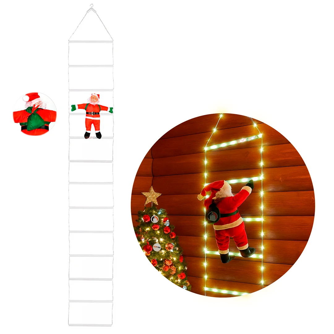 Decoración Navideña con Escalera LED de 2m y Papá Noel Trepando – MerryStep