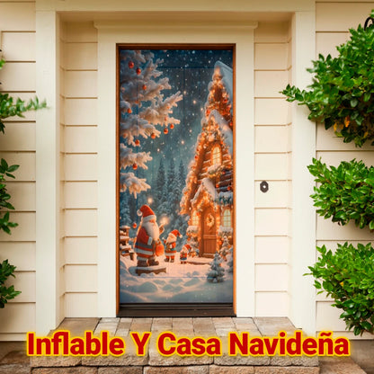 Cubrepuertas Navideña JingleDoor 90x210cm – Tela Reutilizable y Resistente a la Lluvia