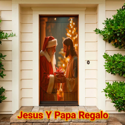 Cubrepuertas Navideña JingleDoor 90x210cm – Tela Reutilizable y Resistente a la Lluvia