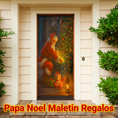 Cubrepuertas Navideña JingleDoor 90x210cm – Tela Reutilizable y Resistente a la Lluvia