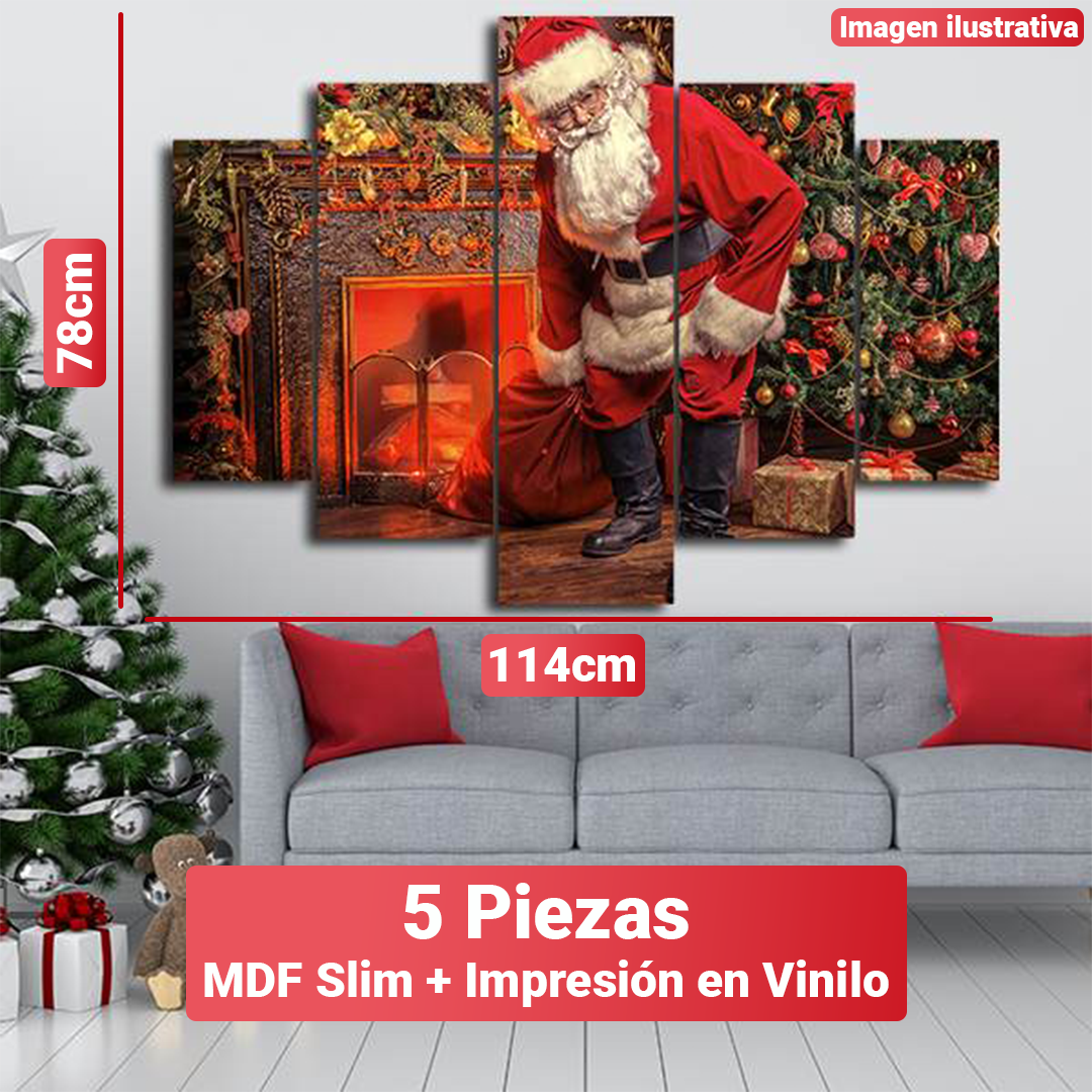 Conjunto de Cuadro Mosaico Navideño - 5 Piezas + Gancho caimán incluido. [114x78 cm]
