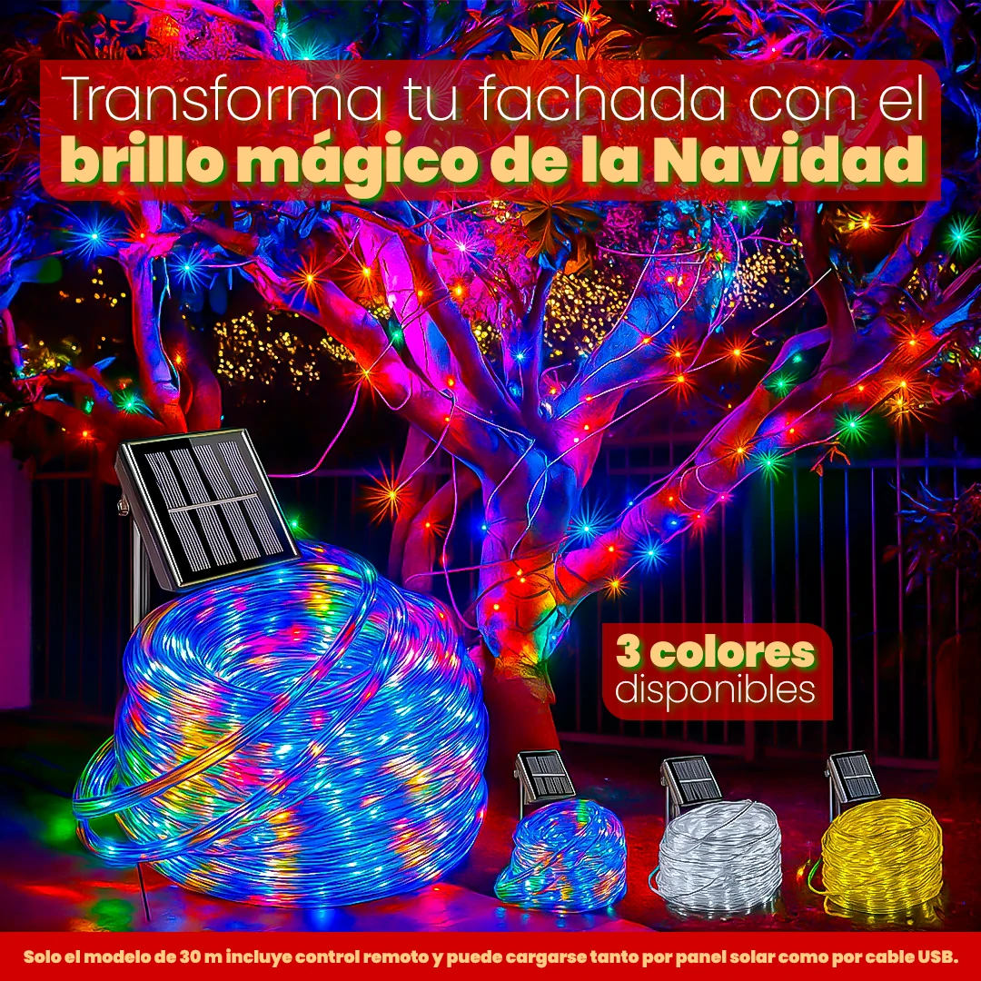 Guirnalda Solar Navideña SantaGlow – Flexible, Sin Cables, y con 8 Modos de Brillo